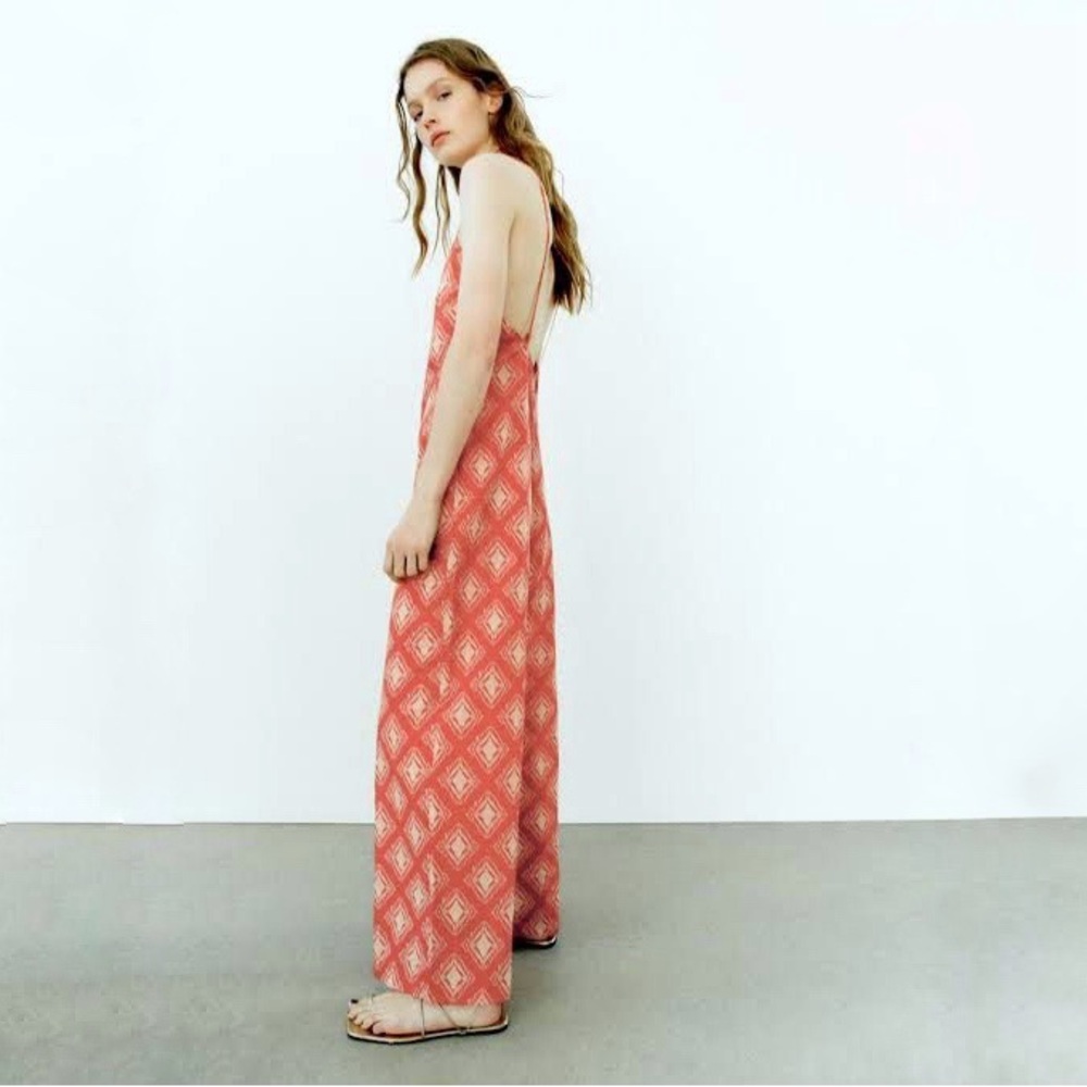 NWT Zara The Jami Ikat Pattern Boho Jumpsuit in Terracotta